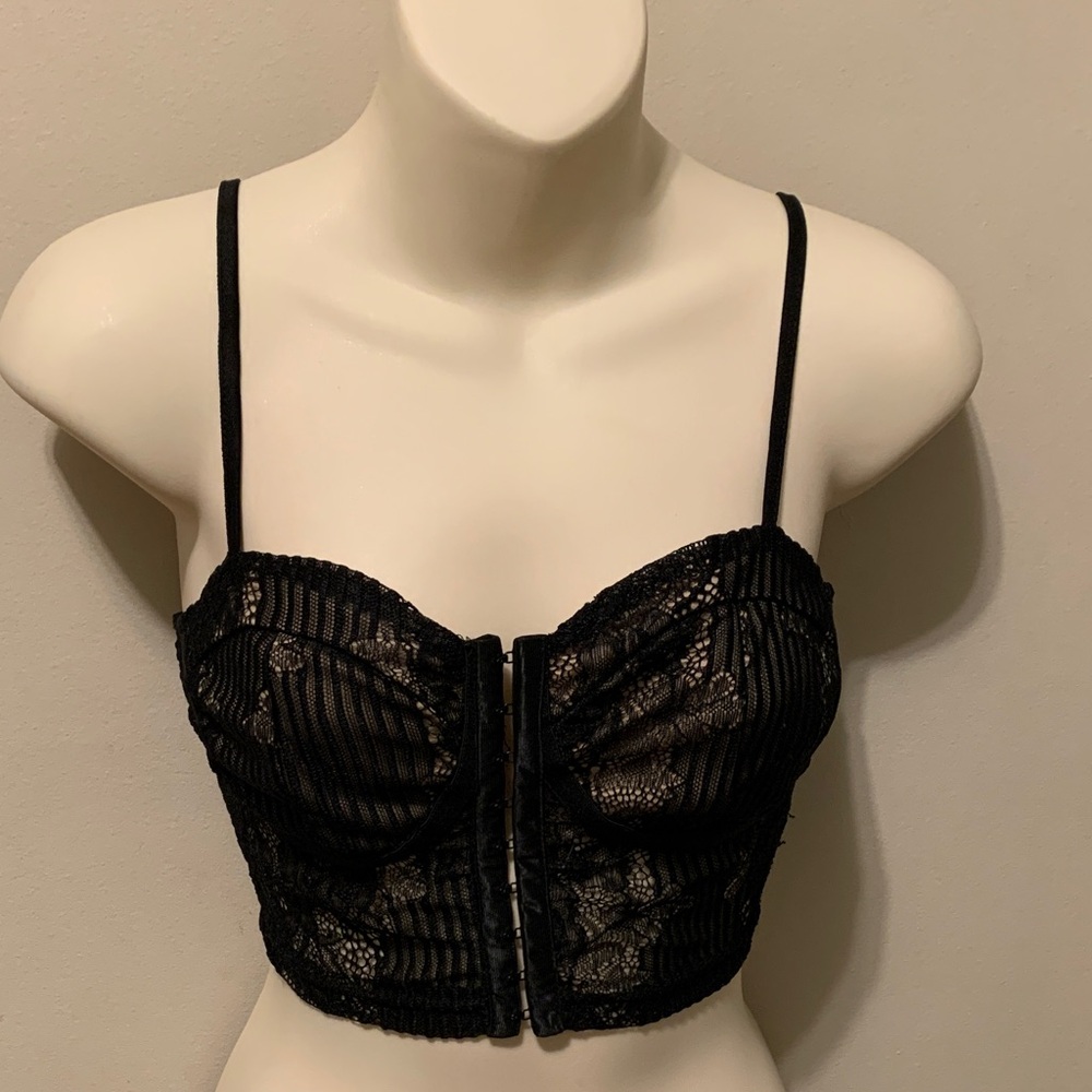 Missguided Black Lace Hook Eyelet Bralette Bustier Crop Top